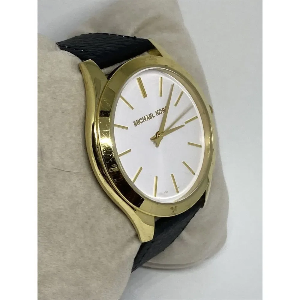 Michael Kors Slim Runway MK-4295 Women's Black Leather Analog Dial Watch VK434